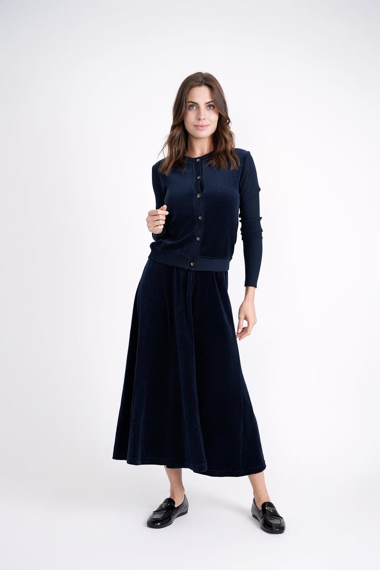 Cotton Velour Cardigan with Ribbed Cuffs, Alternate, color, Black
