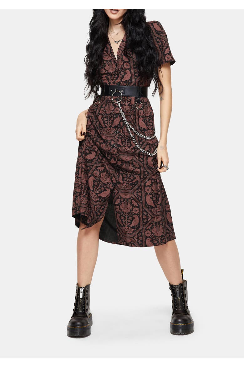 Annabel Raven Print Midi Shirt Dress, Alternate, color, Black