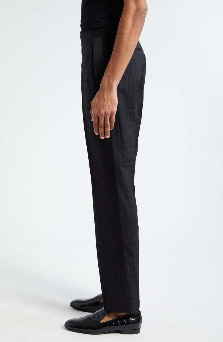 Versace Crocodile Jacquard Straight Leg Virgin Wool Tuxedo Pants, Alternate, color,