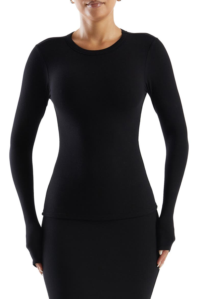 Crewneck Long Sleeve Top, Main, color, BLACK