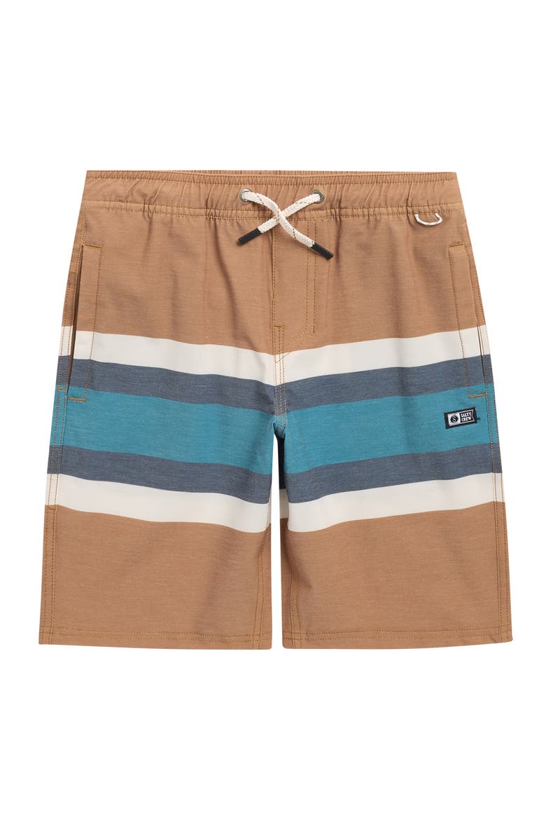 Kids' Crew Stripe Volley Swim Trunks, Main, color, BRONZE BROWN