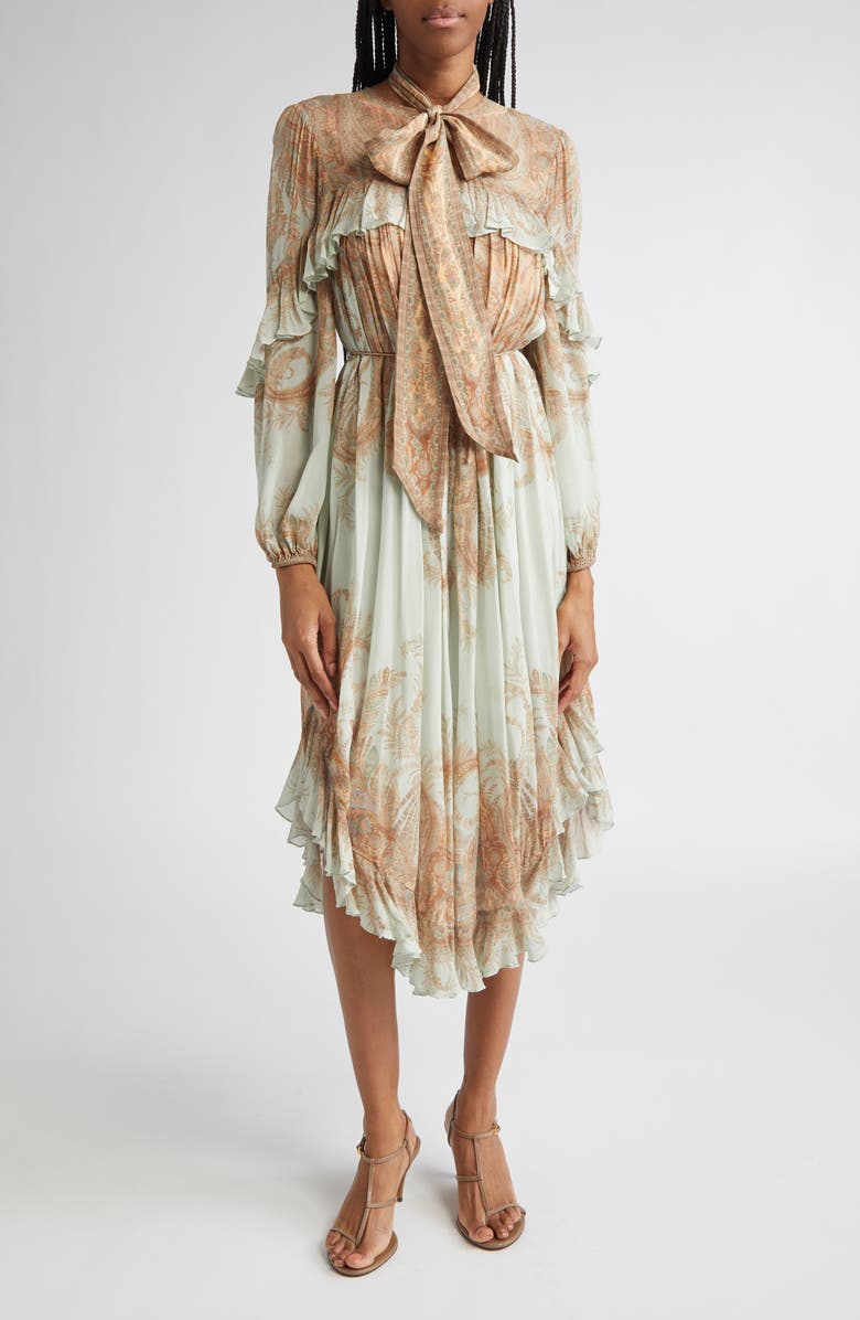 Zimmermann Memento Flutter Paisley Long Sleeve Midi Dress, Main, color, Mint Paisley