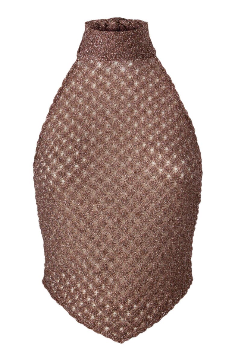 Missoni Scarf Top In Lamé Viscose With Spiderweb Motif, Alternate, color, Brown