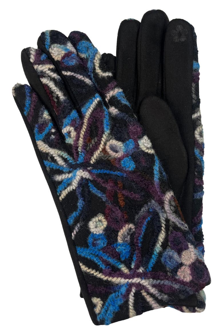 Flower Print Knit Touchscreen Compatible Gloves, Main, color, BLUE