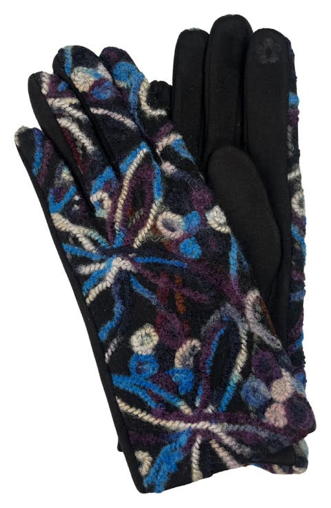 Flower Print Knit Touchscreen Compatible Gloves