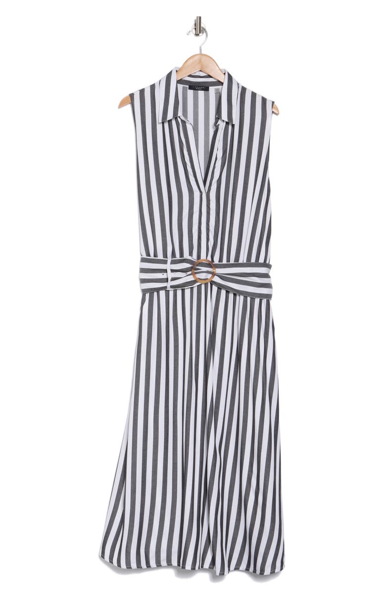 T Tahari Stripe Belted Maxi Shirtdress, Alternate, color, Black/ White Stripe