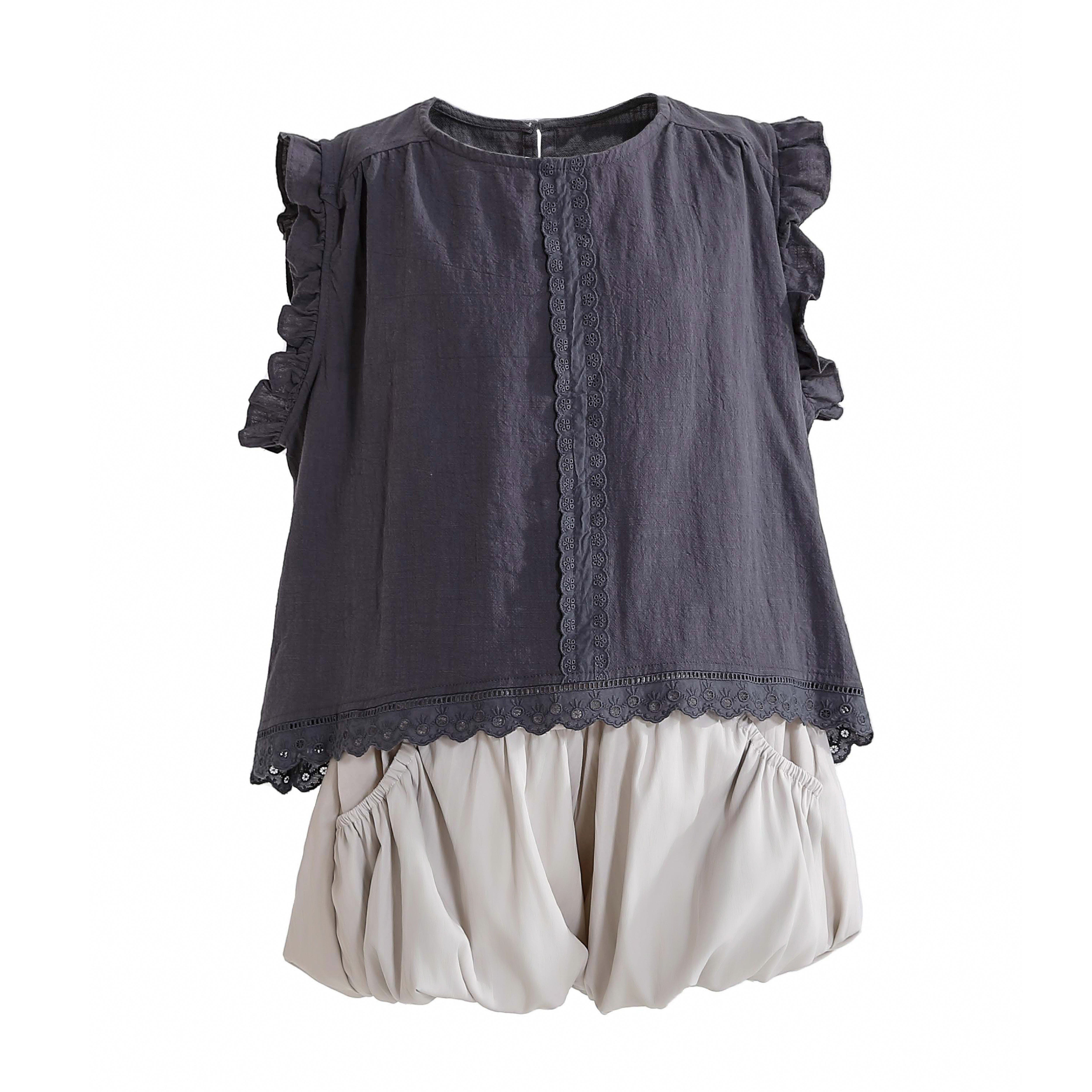 Sweet Cactus Kids'  Lace Shorts Set In Grey