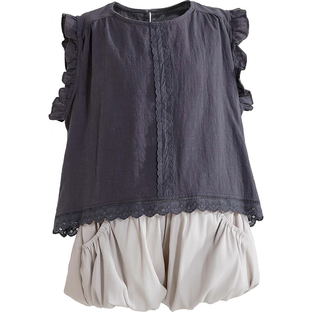 Sweet Cactus Kids' Lace Shorts Set In Grey