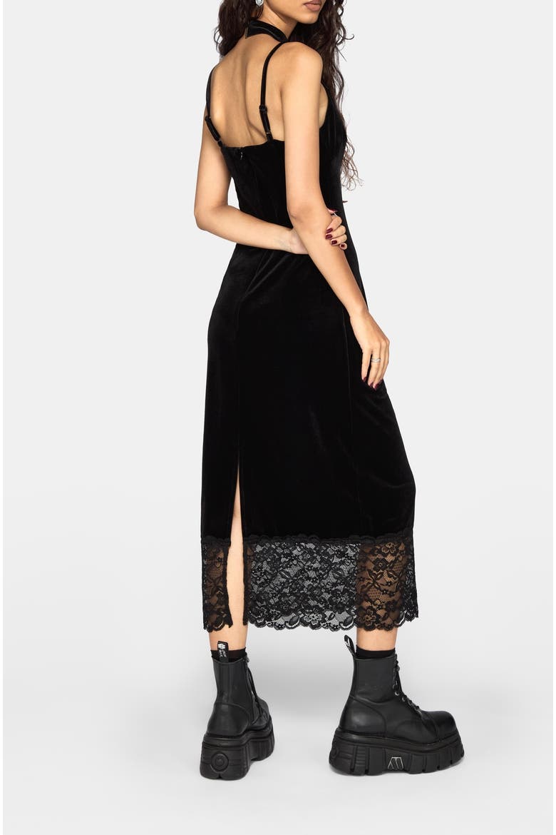 Cathy Velour Lace Hem Cami Midi Dress, Alternate, color, Black
