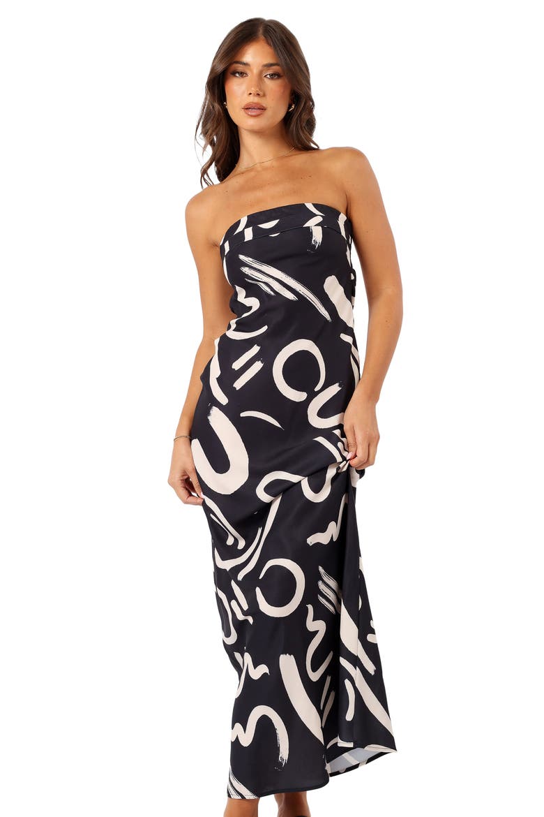 Remmie Cutout Strapless Maxi Dress, Alternate, color, BLACK/ WHITE