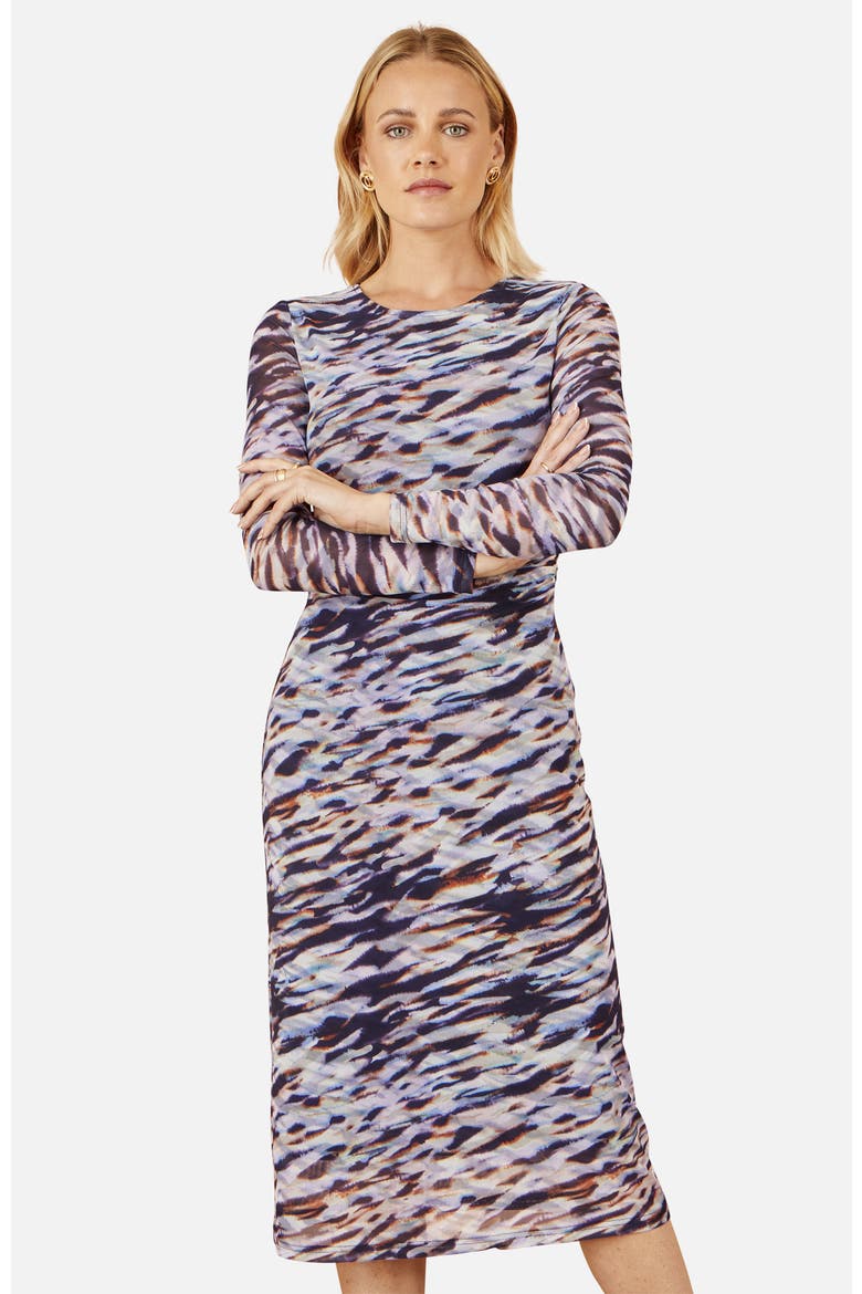 Abstract Stripe Ruched  Midi Dress, Alternate, color, Multi