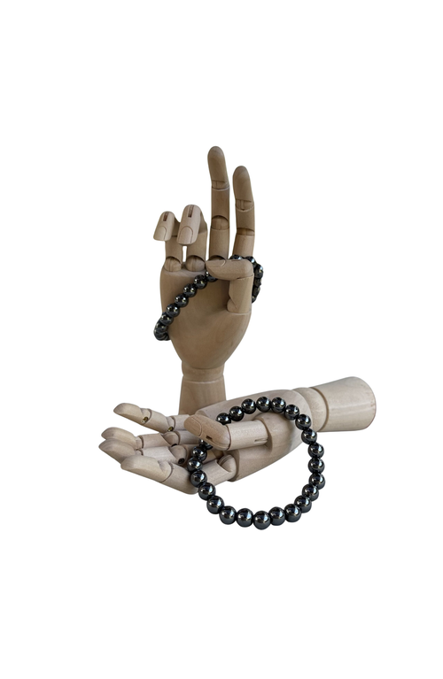 Humanist Beauty Crystal Healing Beaded Bracelet In Hematite