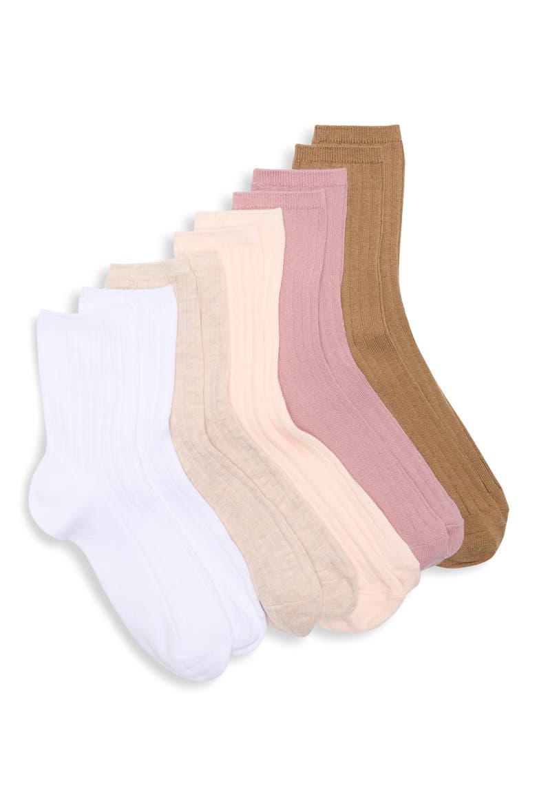 5-Pack Dressy Rib Quarter Socks, Main, color, DUSTY PINK BEIGE MULTI
