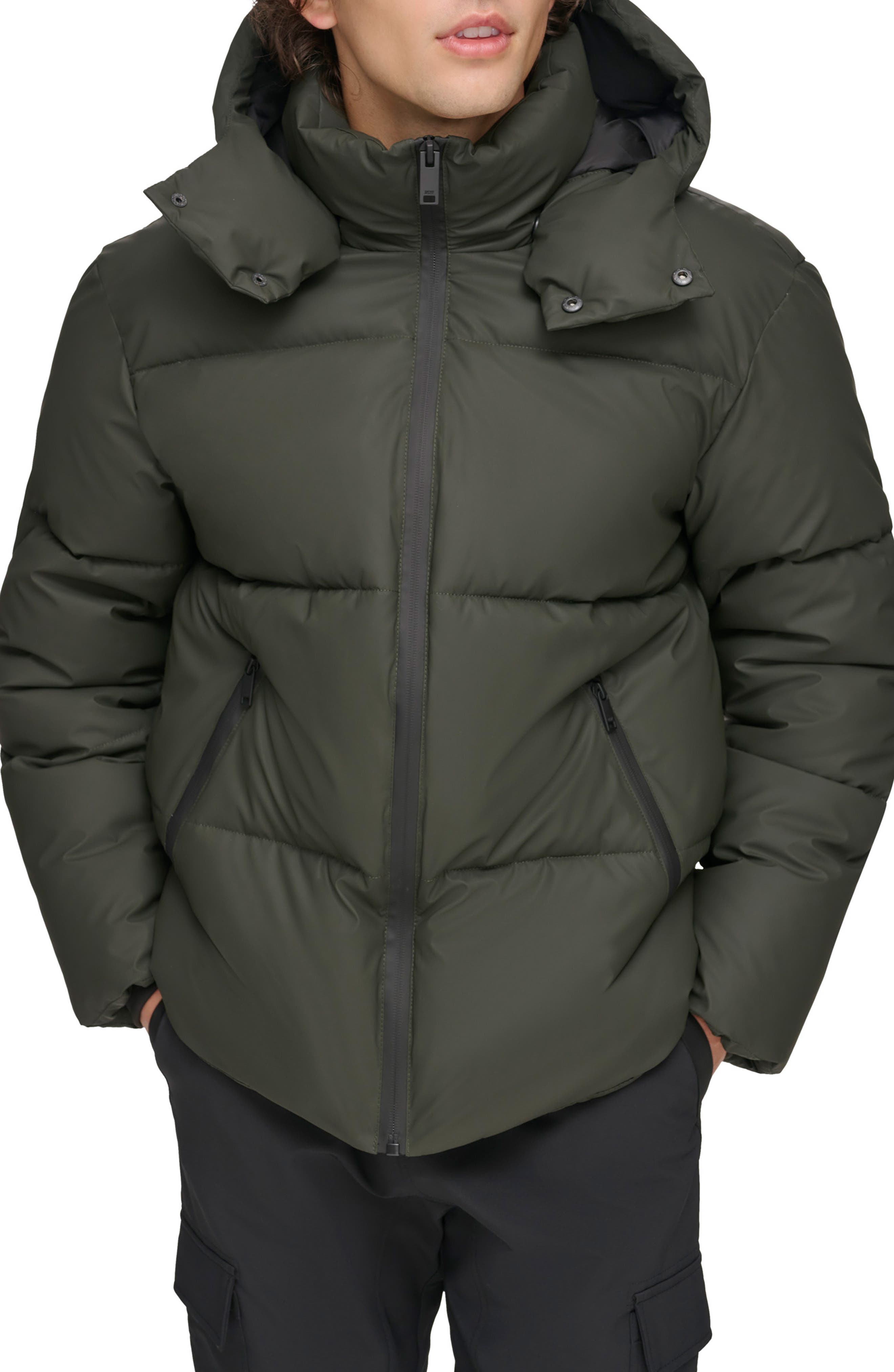 DKNY Rubberized Front Zip Puffer Jacket
