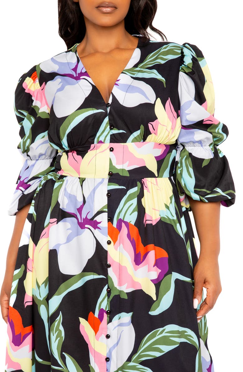 BUXOM COUTURE Floral Puff Sleeve Maxi Dress, Alternate, color, 