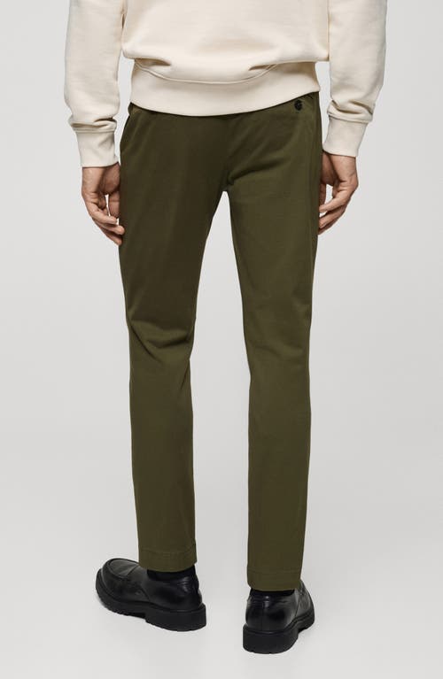 Mango Slim Fit Flat Front Cotton Stretch Twill Chinos In Khaki Green