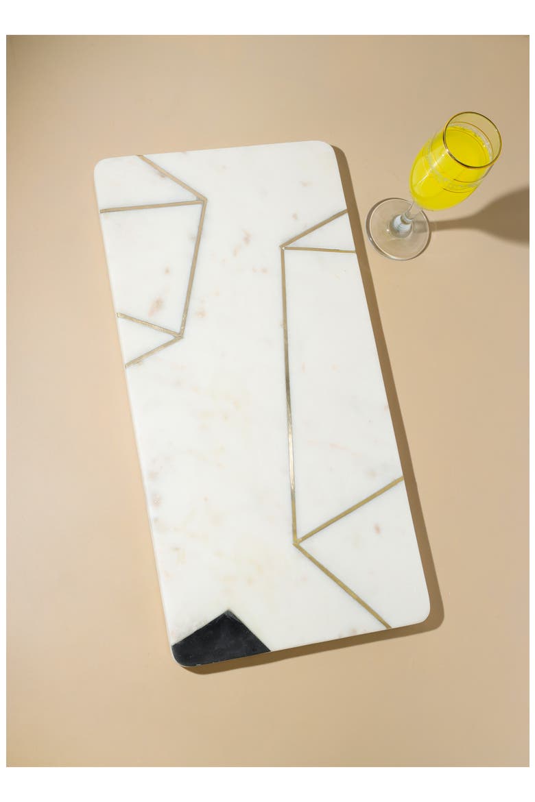 Luxuria Geometric Marble Platter, Alternate, color, WHITE/ GOLD