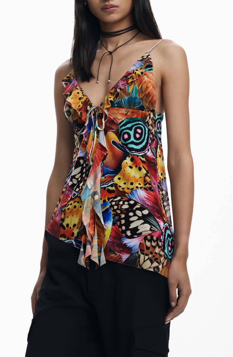 Desigual Ruffle Camisole, Main, color, Black