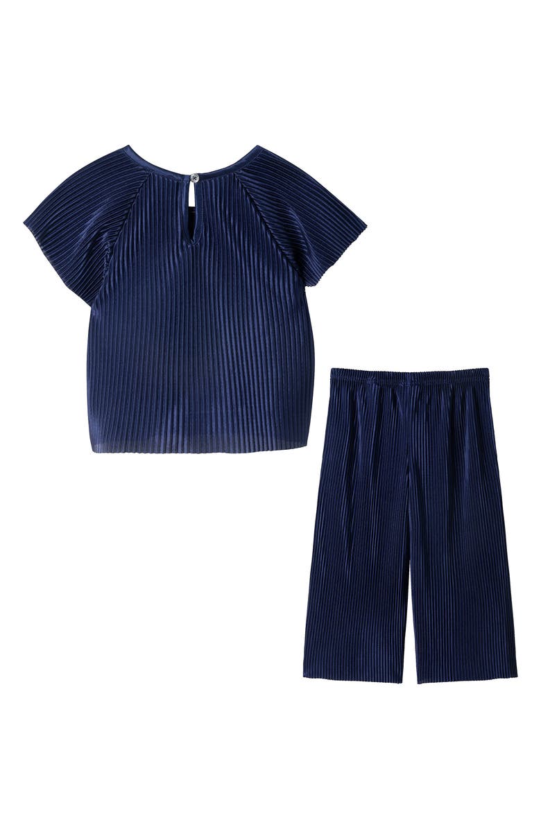 Andy & Evan Kids' Plissé T-Shirt & Wide Leg Pants Set, Alternate, color, Navy