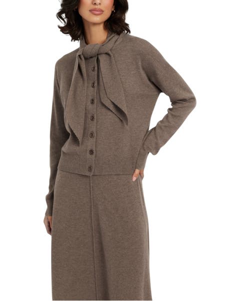 Wool-cashmere Tie Neck Cardigan
