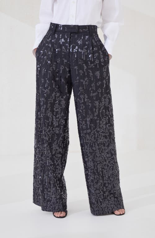 Brunello Cucinelli Loose Trousers With Swing Drops Embroidery In Black