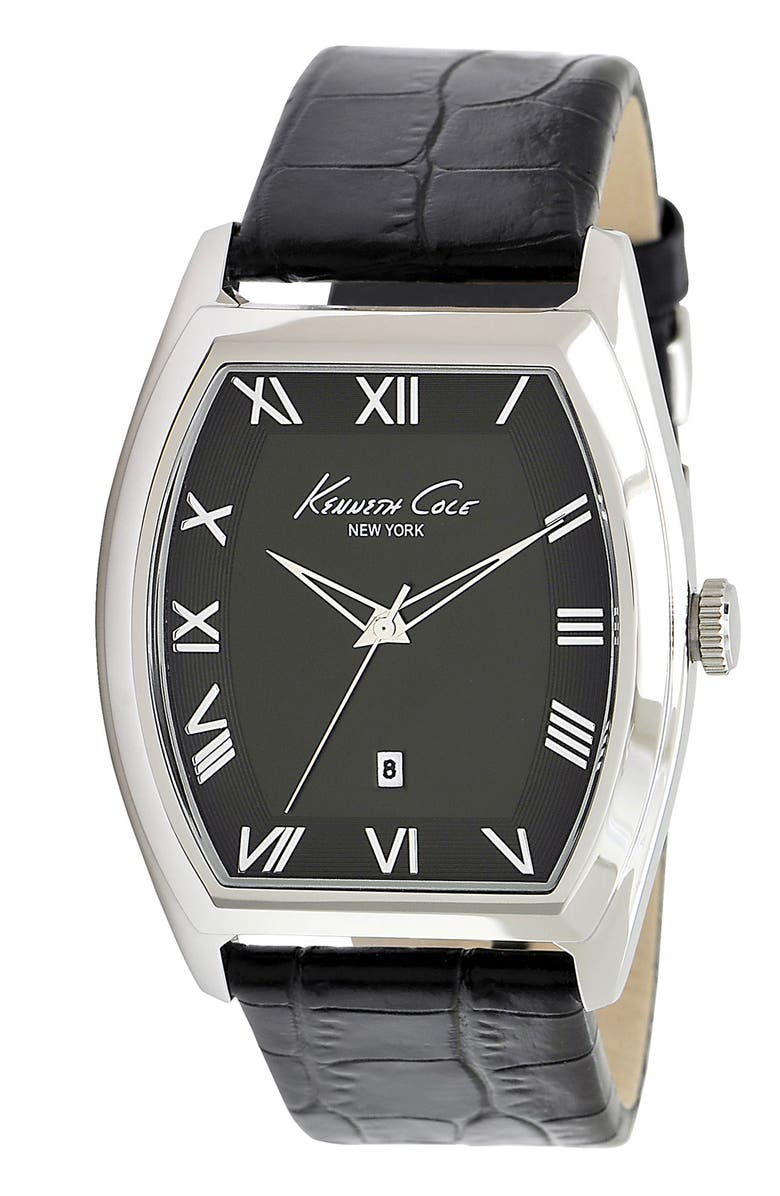 Kenneth Cole New York Tonneau Leather Strap Watch, 40mm, Main, color, 