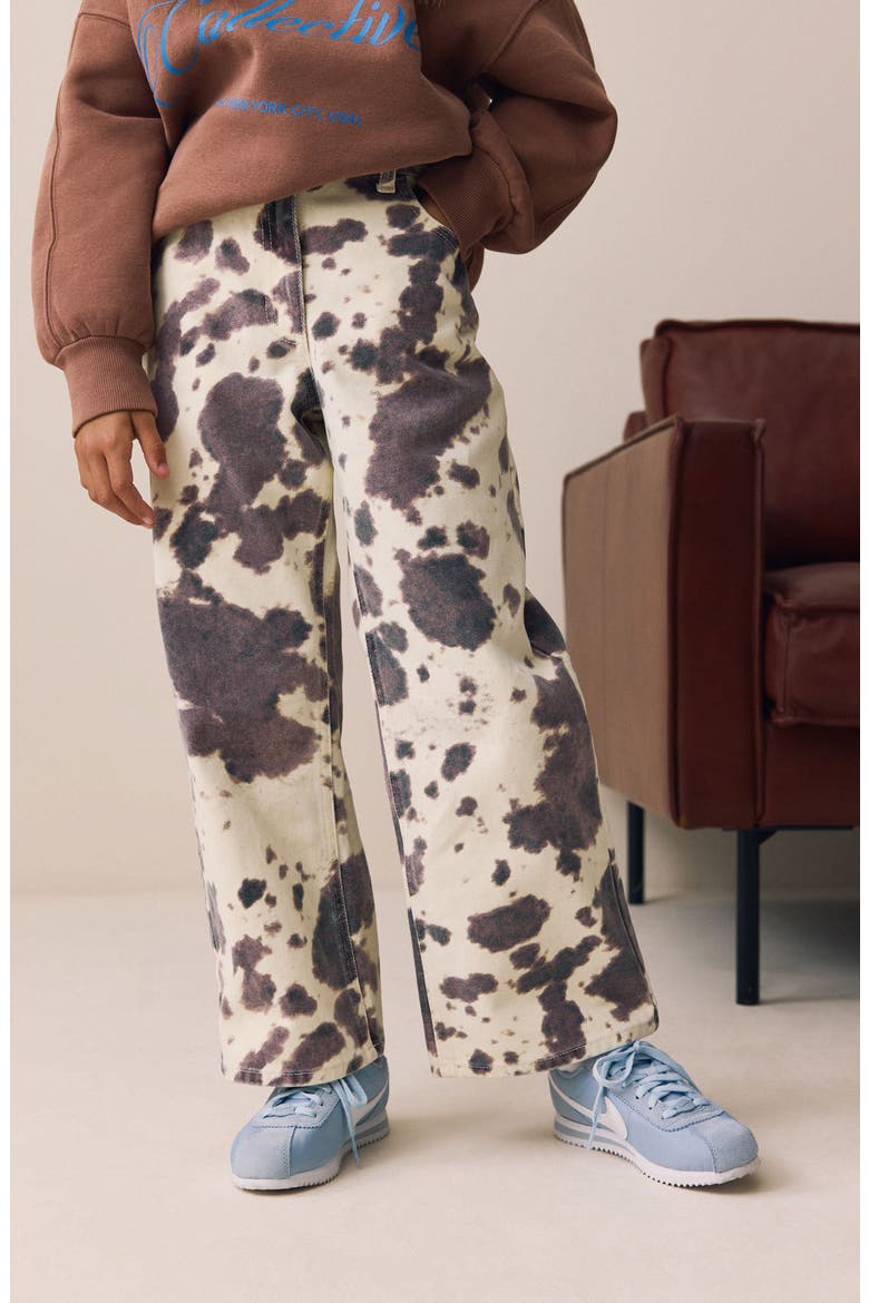 Kids' Cow Print Wide Leg Cotton Jeans, Alternate, color, MULTI