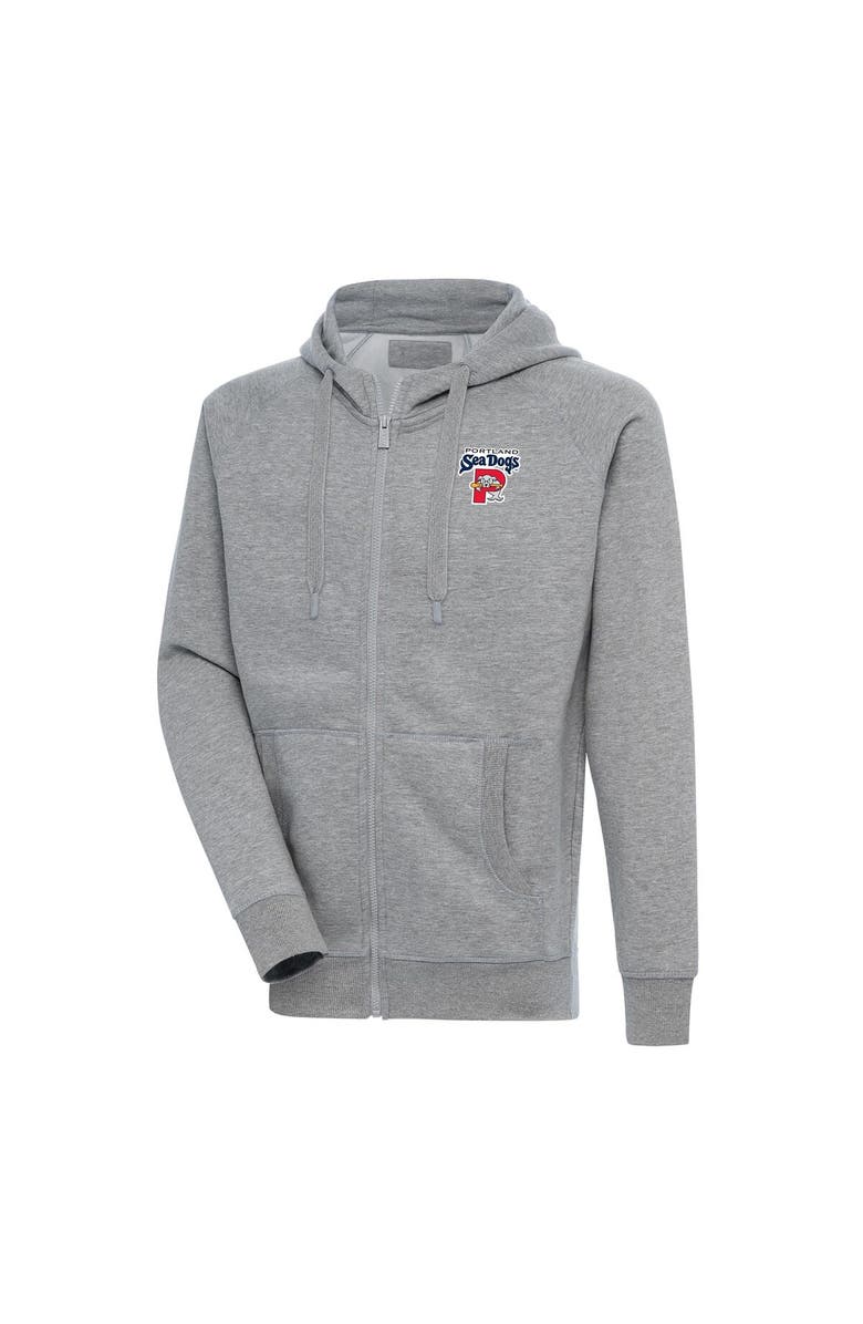 ANTIGUA Men's Antigua  Heather Gray Portland Sea Dogs Victory Full-Zip Hoodie, Main, color, 