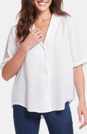 Nydj Gabrielle Floral Print Camp Shirt In White