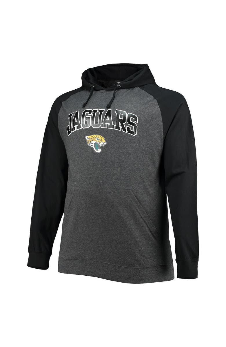 FANATICS Men's Fanatics Branded Black/Heathered Charcoal Jacksonville Jaguars Big & Tall Lightweight Raglan Pullover Hoodie, Alternate, color, 