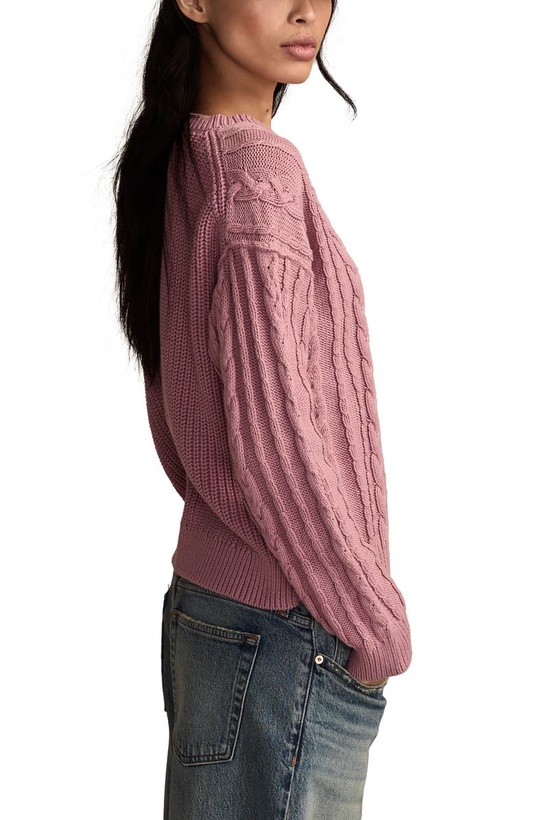Lucky Brand Cable Stitch Crewneck Cotton Sweater, Alternate, color, Lilas