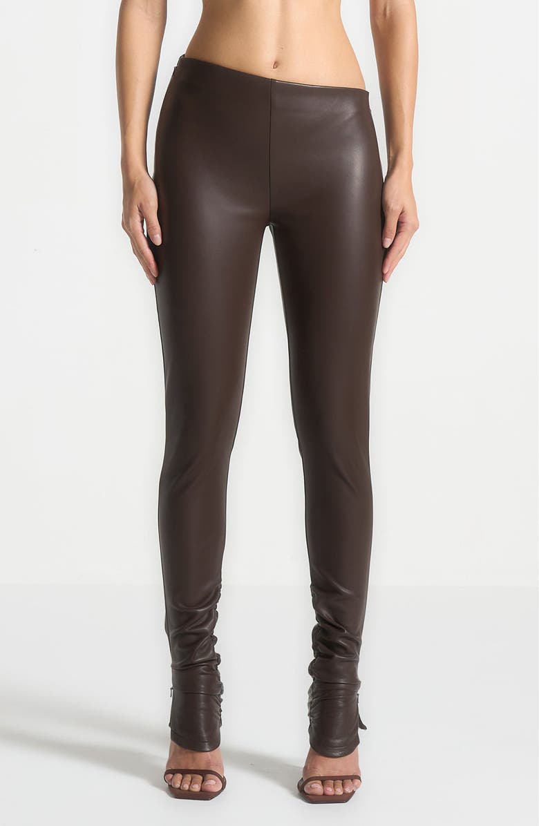 Manière De Voir Clara Leather Angled Waistband Leggings, Alternate, color, Brown