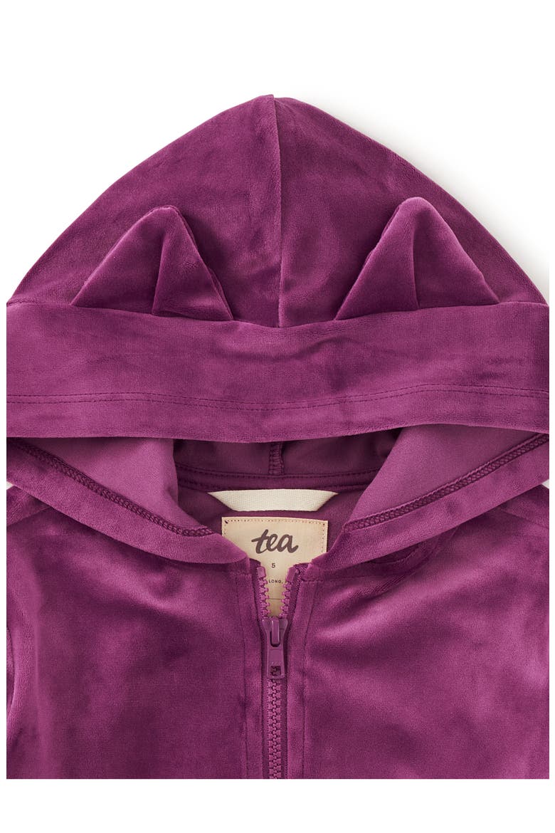 Cat Ears Velour Hoodie, Alternate, color, Cosmic Berry