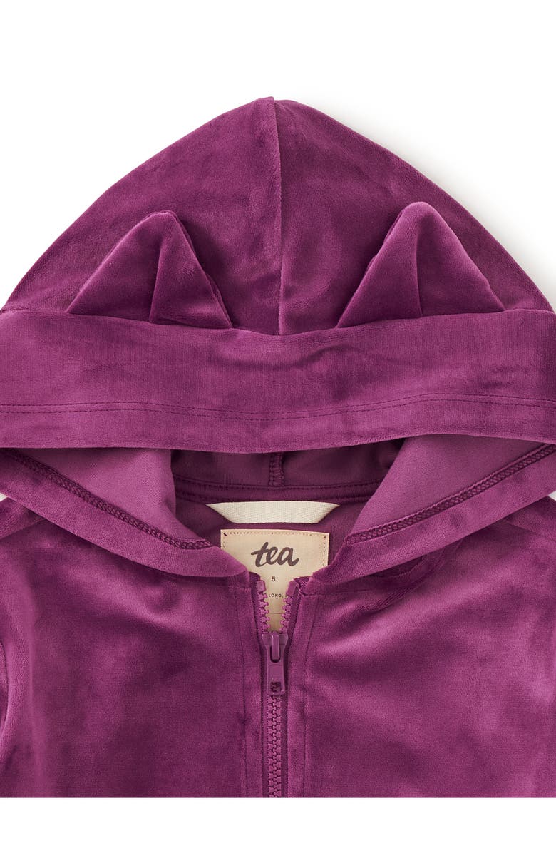 Tea Collection Cat Ears Velour Hoodie, Alternate, color, Cosmic Berry