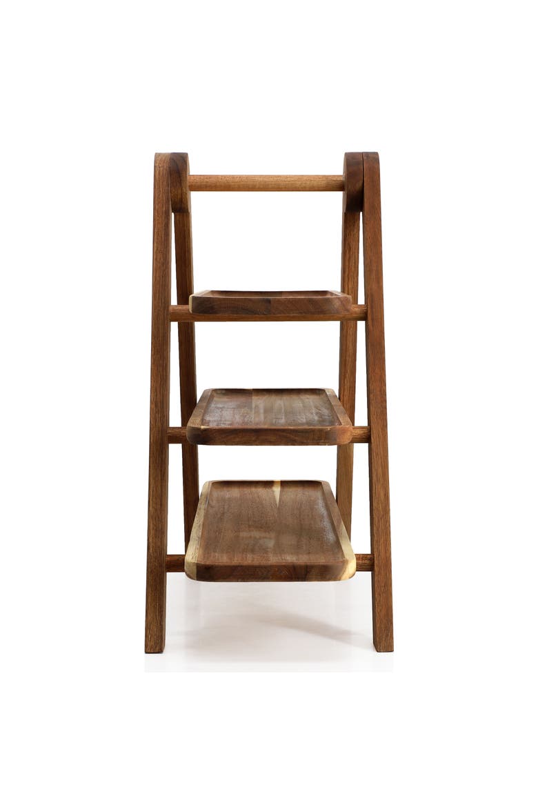 Acacia Wood 3 Tiered Rectangular Ladder Tray Set, Alternate, color, Acacia