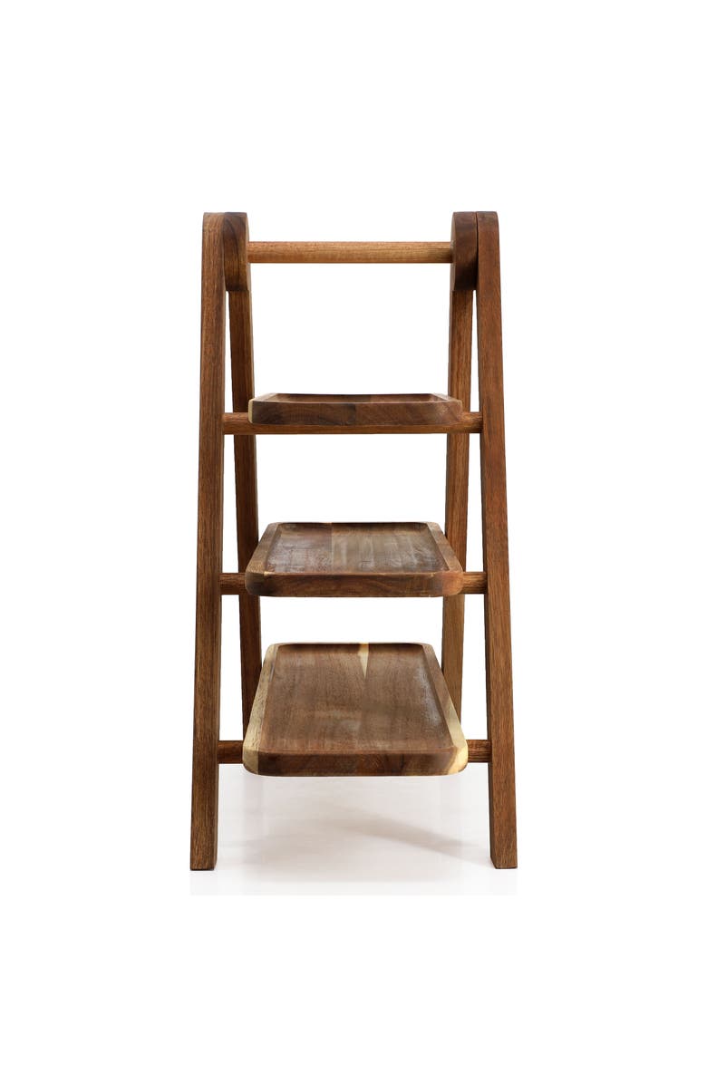 Megachef Acacia Wood 3 Tiered Rectangular Ladder Tray Set, Alternate, color, Acacia