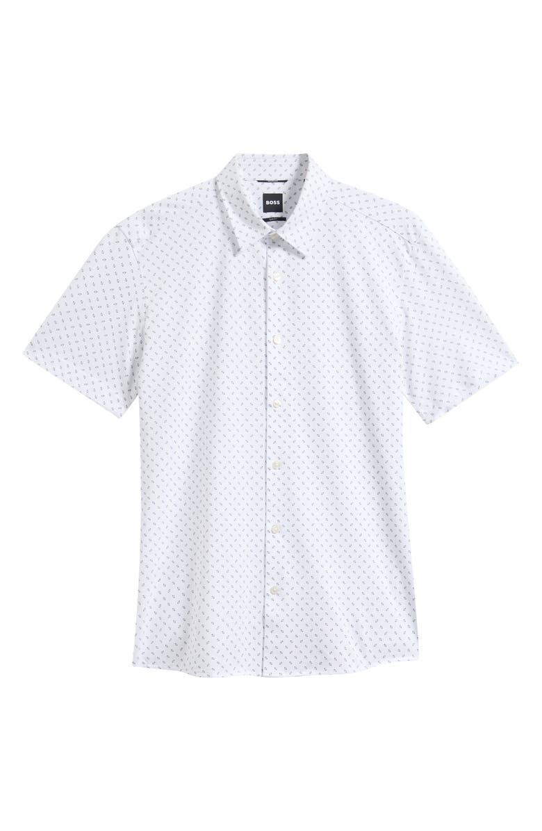BOSS Roan Slim Fit Short Sleeve Button-Up Shirt, Main, color, White/ Green