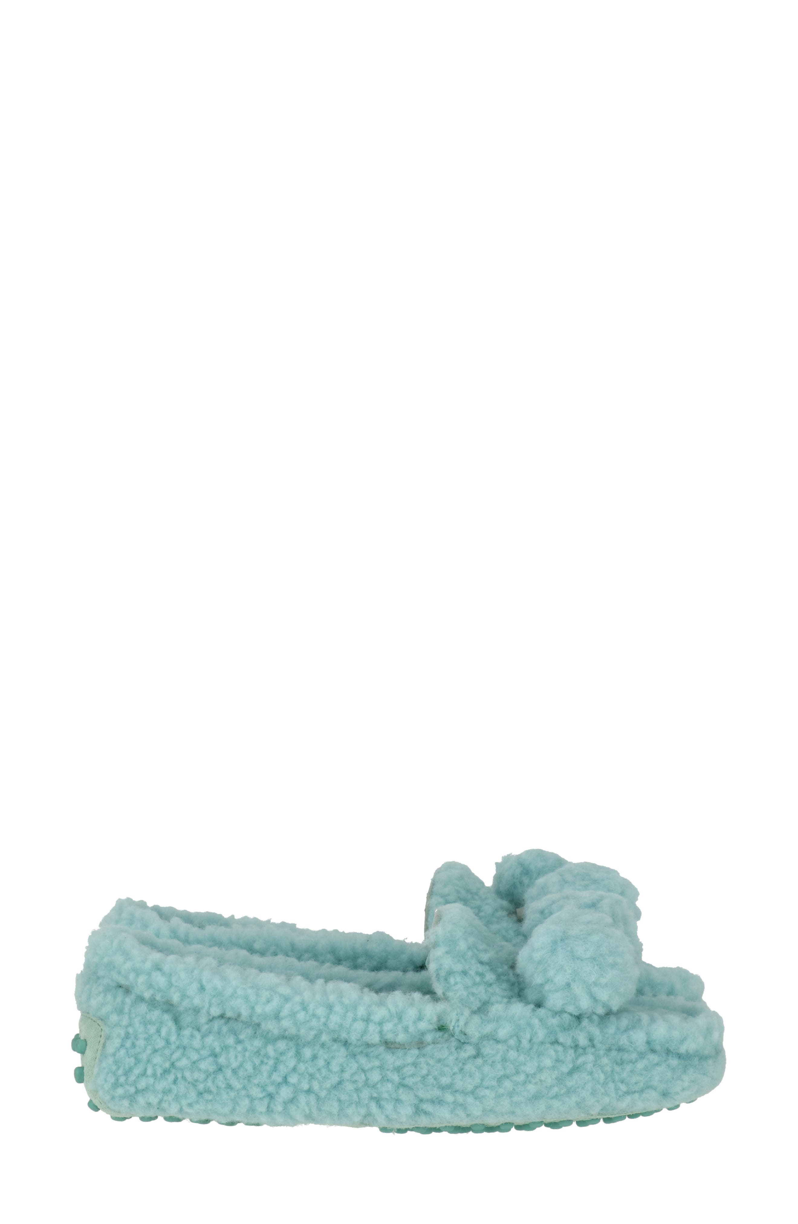 Tod's Faux Shearling Pom Pom Driver Loafer, Alternate, color, Teal