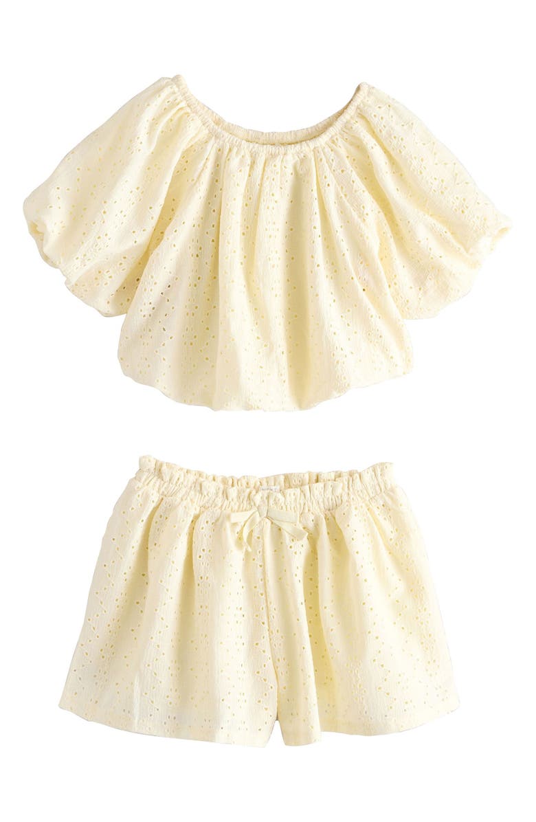 NEXT Kids' Broderie Top & Shorts Set, Main, color, Yellow
