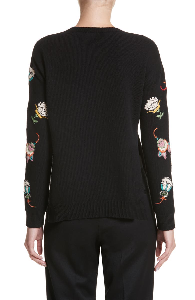 Valentino Floral Embroidered Wool Sweater, Alternate, color, 