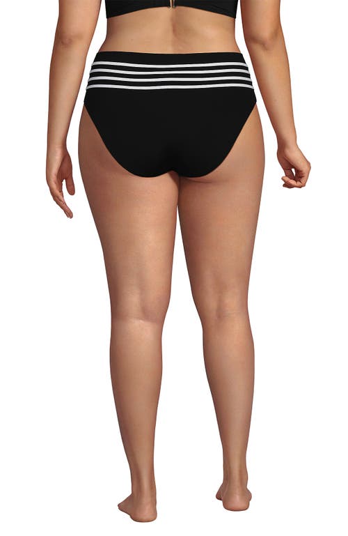 Lands' End Ribbed Smoothing High Waisted Bikini Bottoms In Black/white