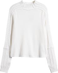 Free People WTF Breezy Cable Knit Mock Neck Top
