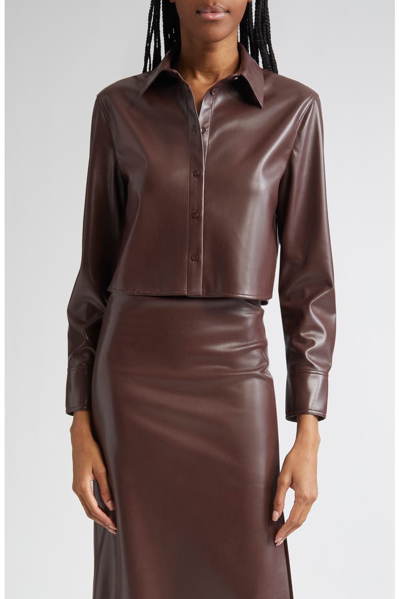 Leon Crop Faux Leather Button-Up Shirt, Main, color, ESPRESSO