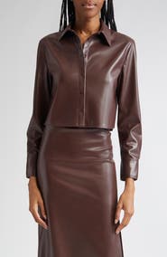 ALICE + OLIVIA Leon Crop Faux Leather Button-Up Shirt