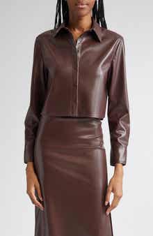 Alice + Olivia Leon Crop Faux Leather Button-Up Shirt