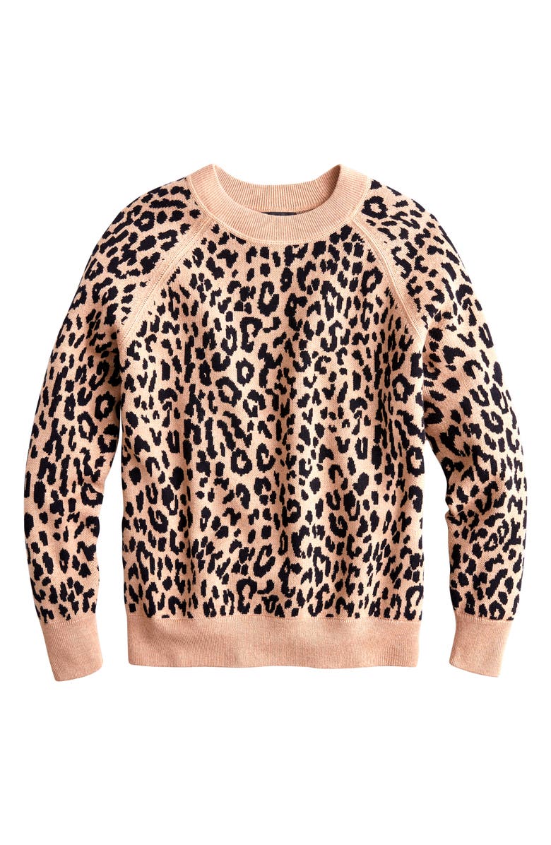 J.Crew Leopard Boyfriend Crewneck Sweater, Main, color,