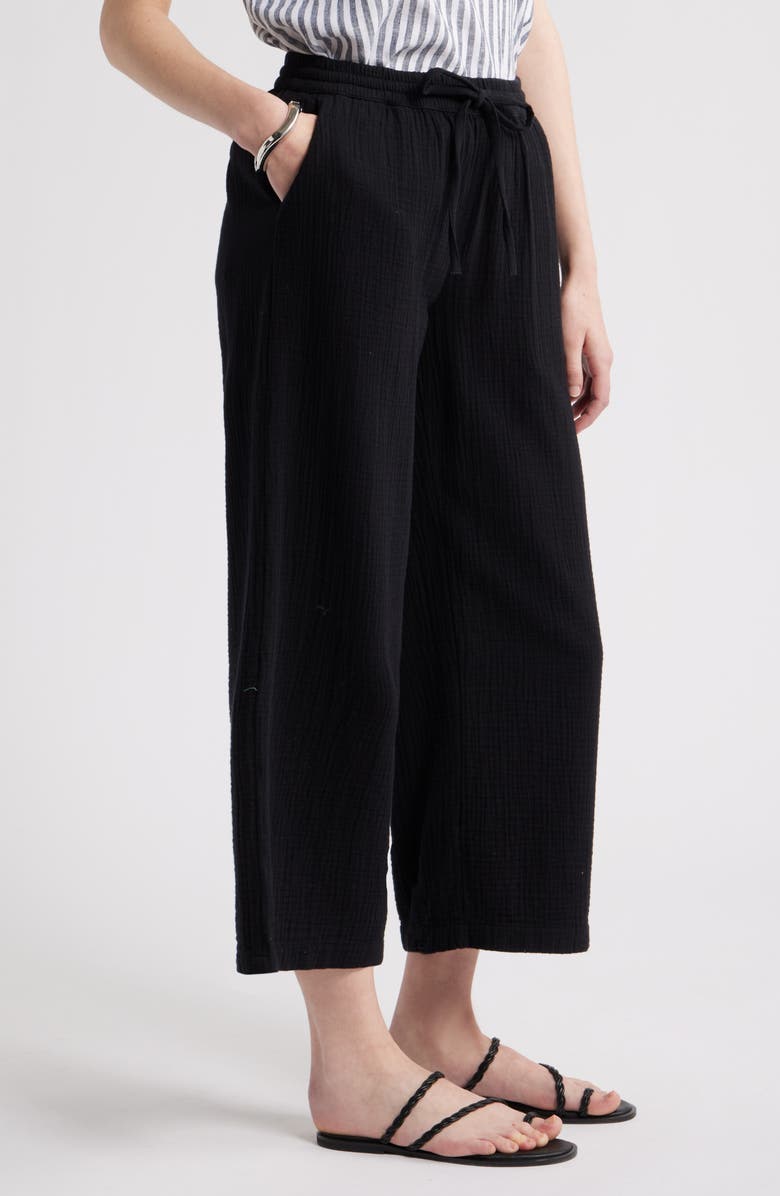 Caslon<sup>®</sup> Wide Leg Crop Cotton Gauze Pants, Alternate, color, Black
