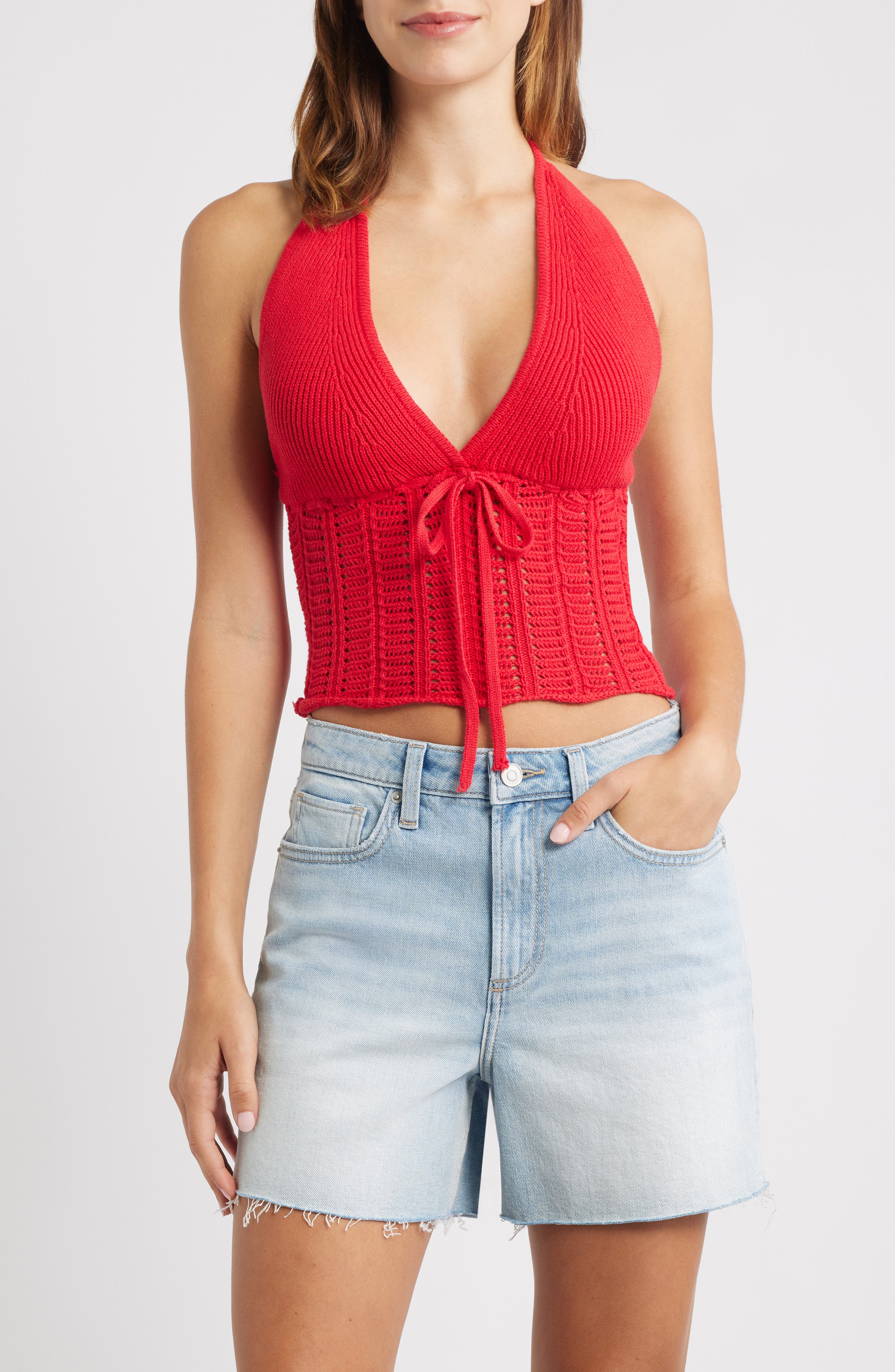 Kelli Open Stitch Cotton Halter Top - image 3