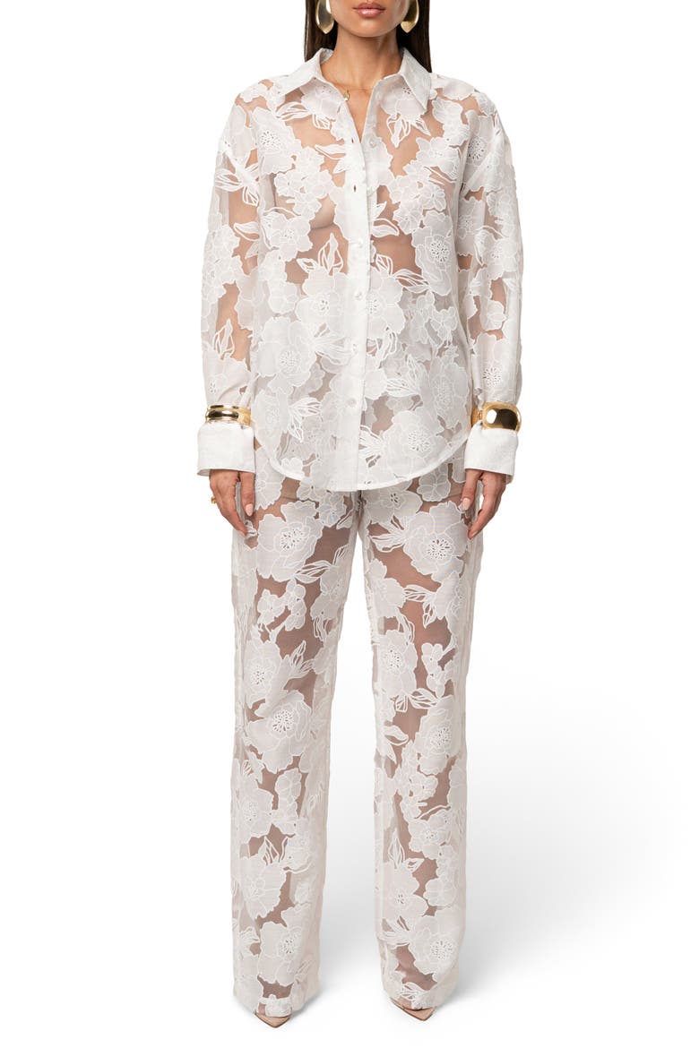Organza Floral Pant, Alternate, color, Beige