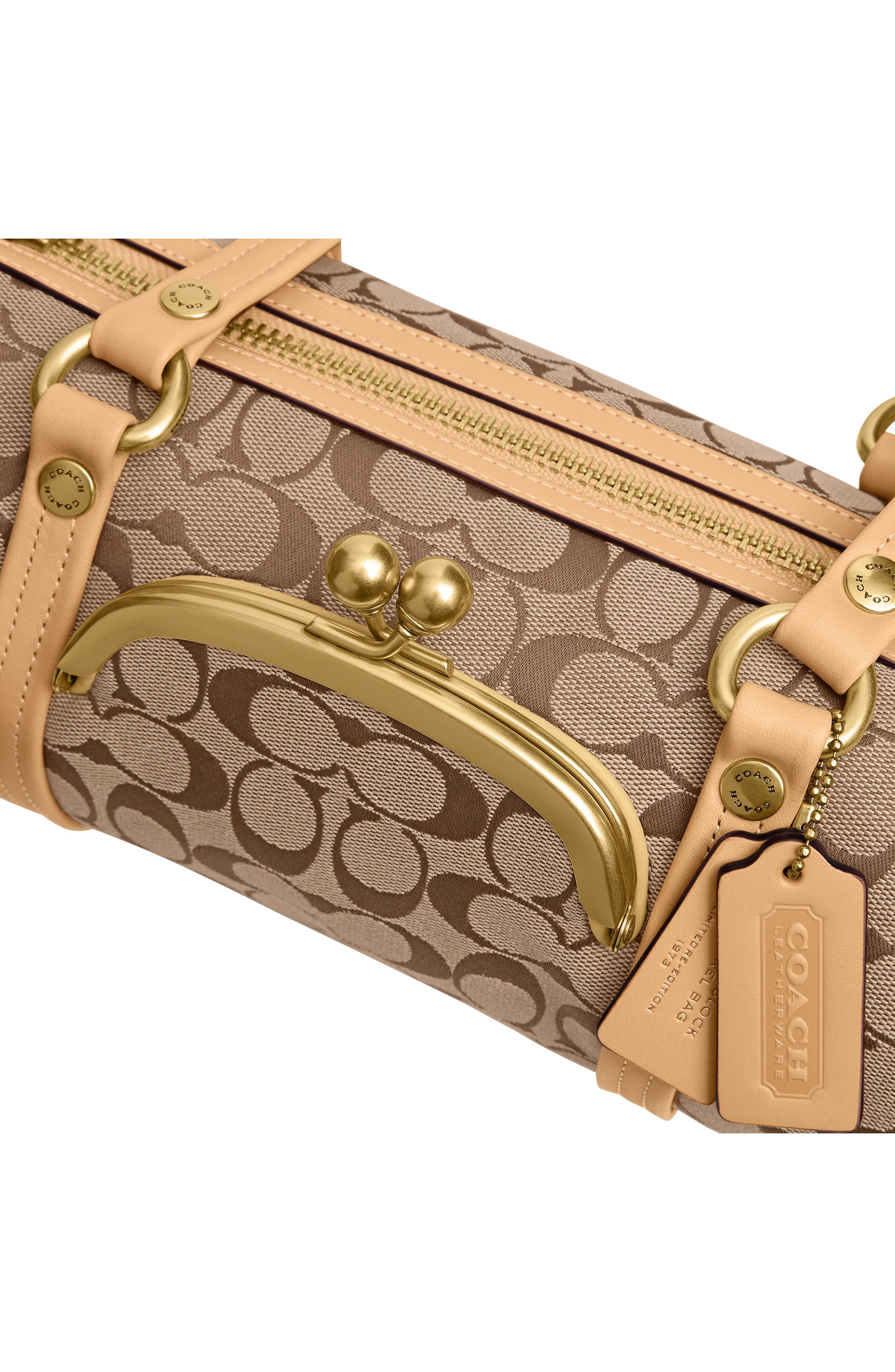 COACH Originals Kisslock Signature Jacquard Barrel Bag, Alternate, color, Khaki Light Peach